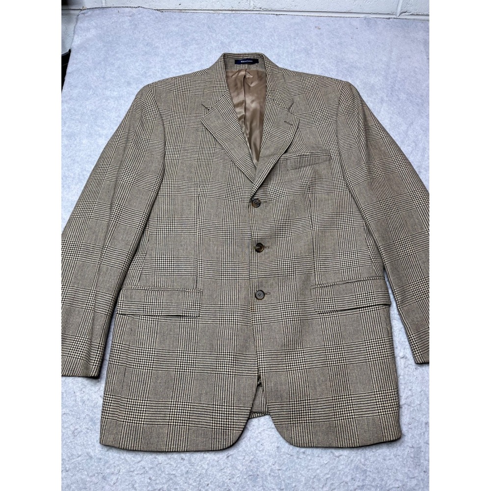 Chaps Ralph Lauren Mens 42T Silk Wool Plaid houndstooth Sport Coat Tan vintage